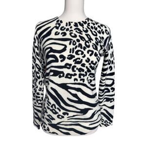 Charter Club Luxury 100% Cashmere Animal Print Sweater Zebra Leopard Small